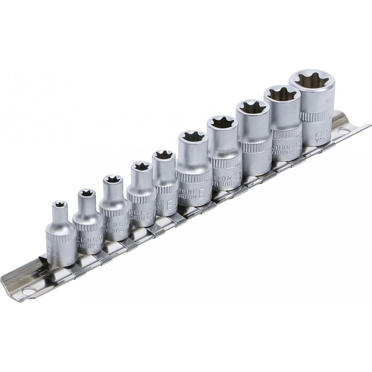 Galvučių rinkinys E-Tipas | 6,3 mm (1/4") / 10 mm (3/8") | E4 - E16 | 10 vnt. (9548) Galvučių rinkinys E-Tipas | 6,3 mm (1/4") / 10 mm (3/8") | E4 - E16 | 10 vnt. (9548)