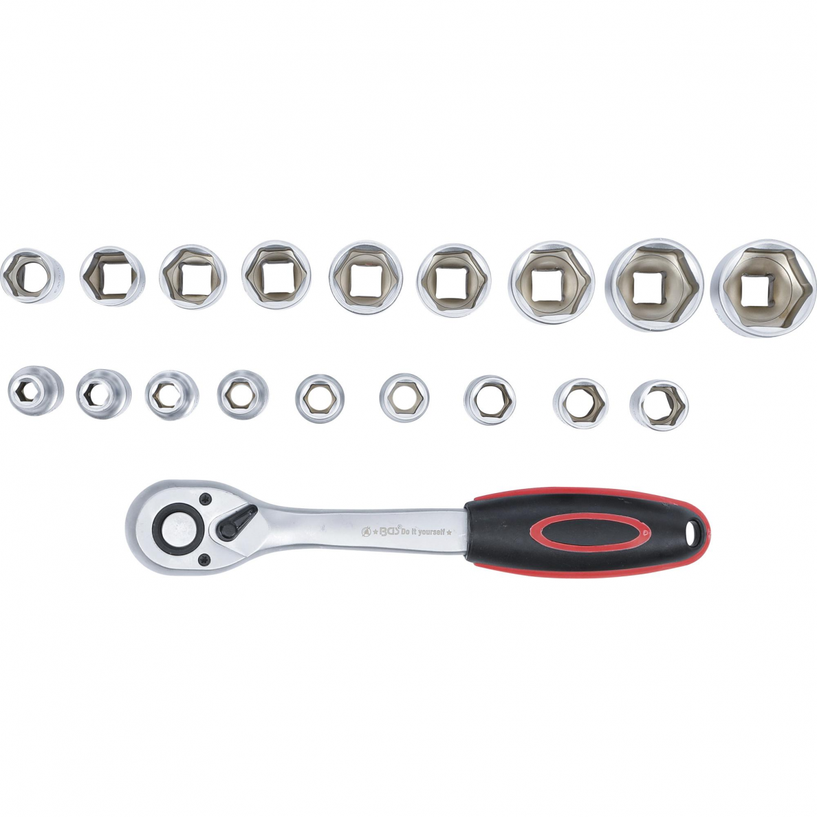 Galvučių rinkinys su terkšle BGS-technic, 12,5 mm (1/2") | 8-32 mm | 19 vnt. 2 Galvučių rinkinys su terkšle BGS-technic, 12,5 mm (1/2") | 8-32 mm | 19 vnt. 2