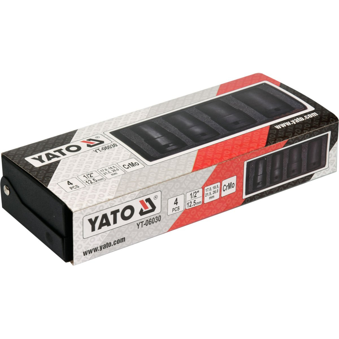 Galvučių rinkinys sugadintiems varžtams | ilgos | 17, 18.5, 21.5 ir 26 mm | 4 vnt. (YT-06030) 1 Galvučių rinkinys sugadintiems varžtams | ilgos | 17, 18.5, 21.5 ir 26 mm | 4 vnt. (YT-06030) 1