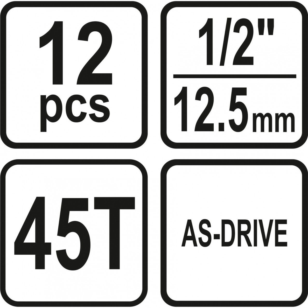 Galvučių su terkšle rinkinys Sthor, 12,5 mm (1/2"), 10-24 mm, 12 vnt. 3 Galvučių su terkšle rinkinys Sthor, 12,5 mm (1/2"), 10-24 mm, 12 vnt. 3