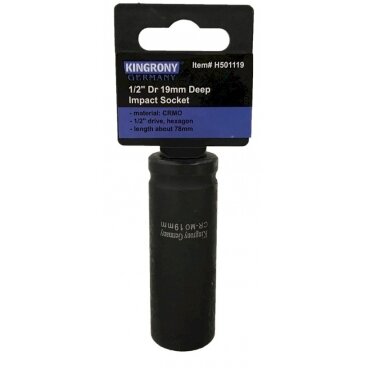 Galvutė smūginė šešiakampė ilga | 12,5 mm (1/2") | 19 mm (H501119) Galvutė smūginė šešiakampė ilga | 12,5 mm (1/2") | 19 mm (H501119)