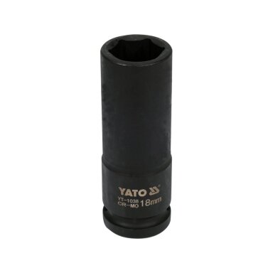 Galvutė smūginė šešiakampė ilga | 12,5 mm (1/2") | 18 mm (YT-1038) Galvutė smūginė šešiakampė ilga | 12,5 mm (1/2") | 18 mm (YT-1038)