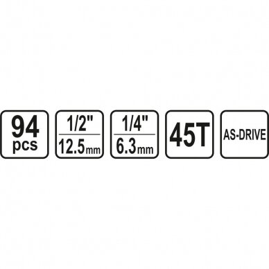 Galvučių ir raktų komplektas STHOR 94 vnt. 1/4" + 1/2" (58687) 3