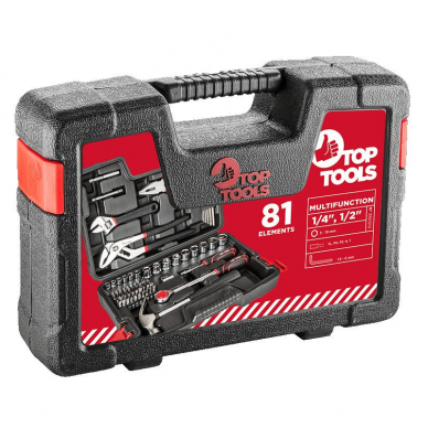 Galvučių ir raktų komplektas Top Tools 38D510, 1/4", 1/2" 81 vnt. 2 Galvučių ir raktų komplektas Top Tools 38D510, 1/4", 1/2" 81 vnt. 2