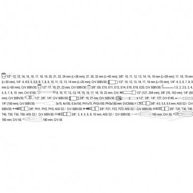 Galvučių, replių, raktų ir kitų įrankių Yato XXL komplektas 129 vnt. 6 Galvučių, replių, raktų ir kitų įrankių Yato XXL komplektas 129 vnt. 6