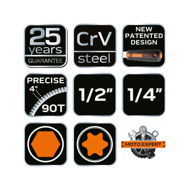 Galvučių rinkinys 1/4", 1/2", 110 vnt. 8 Galvučių rinkinys 1/4", 1/2", 110 vnt. 8