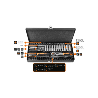 Galvučių rinkinys 1/4", 63 vnt. 8 Galvučių rinkinys 1/4", 63 vnt. 8