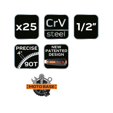 Galvučių rinkinys 25 vnt. rinkinys, 1/2" , CrV 8 Galvučių rinkinys 25 vnt. rinkinys, 1/2" , CrV 8