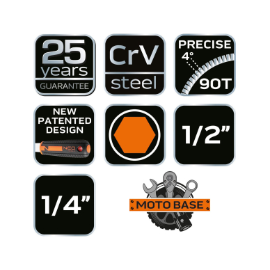 Galvučių rinkinys 73 vnt. rinkinys, 1/2", 1/4" , CrV 8