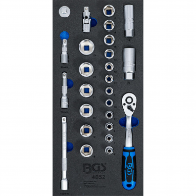 Galvučių ir įrankių rinkinys BGS-technic, 10 mm (3/8"), 26 vnt. 1 Galvučių ir įrankių rinkinys BGS-technic, 10 mm (3/8"), 26 vnt. 1
