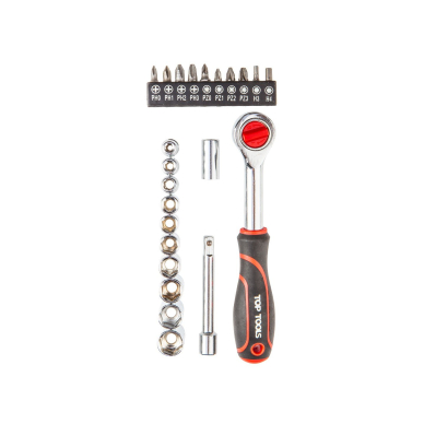 Galvučių rinkinys su terkšle TOP TOOLS, 1/4", 23 vnt