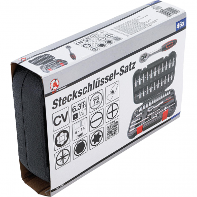 Galvučių su terkšle rinkinys BGS-technic, 6.3 mm (1/4"), 46 vnt. 3 Galvučių su terkšle rinkinys BGS-technic, 6.3 mm (1/4"), 46 vnt. 3