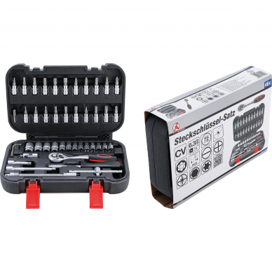 Galvučių su terkšle rinkinys BGS-technic, 6.3 mm (1/4"), 46 vnt. 2 Galvučių su terkšle rinkinys BGS-technic, 6.3 mm (1/4"), 46 vnt. 2