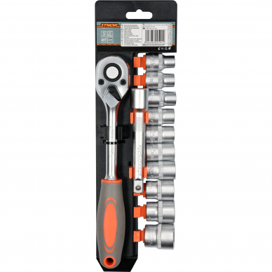 Galvučių su terkšle rinkinys Sthor, 12,5 mm (1/2"), 10-24 mm, 12 vnt. 1 Galvučių su terkšle rinkinys Sthor, 12,5 mm (1/2"), 10-24 mm, 12 vnt. 1