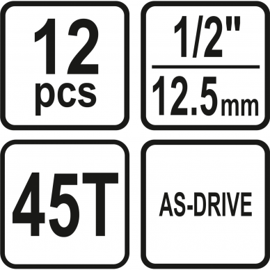 Galvučių su terkšle rinkinys Sthor, 12,5 mm (1/2"), 10-24 mm, 12 vnt. 3 Galvučių su terkšle rinkinys Sthor, 12,5 mm (1/2"), 10-24 mm, 12 vnt. 3