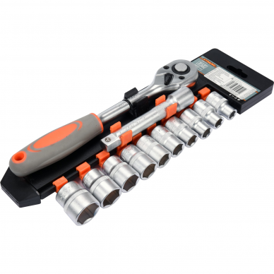 Galvučių su terkšle rinkinys Sthor, 12,5 mm (1/2"), 10-24 mm, 12 vnt. Galvučių su terkšle rinkinys Sthor, 12,5 mm (1/2"), 10-24 mm, 12 vnt.