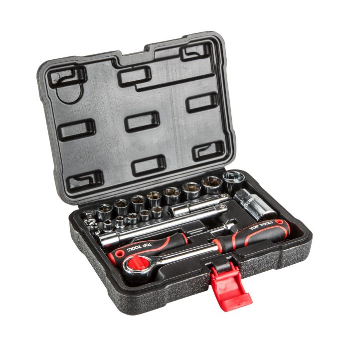 Galvučių ir raktų komplektas Top Tools 38D520, 1/4", 3/8" 20 vnt. Galvučių ir raktų komplektas Top Tools 38D520, 1/4", 3/8" 20 vnt.