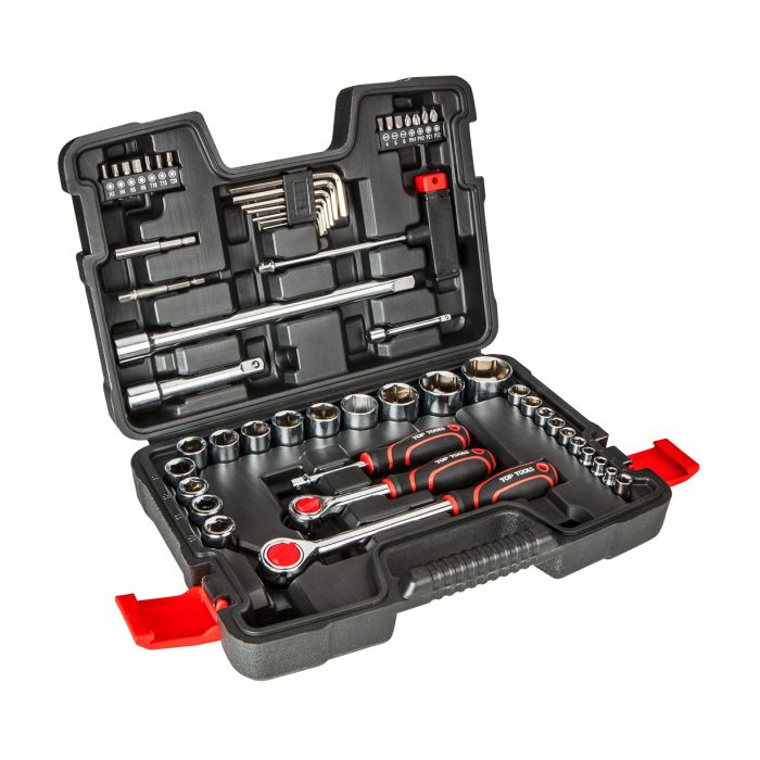 Galvučių ir raktų komplektas Top Tools 38D530, 1/4", 1/2" 53 vnt. Galvučių ir raktų komplektas Top Tools 38D530, 1/4", 1/2" 53 vnt.
