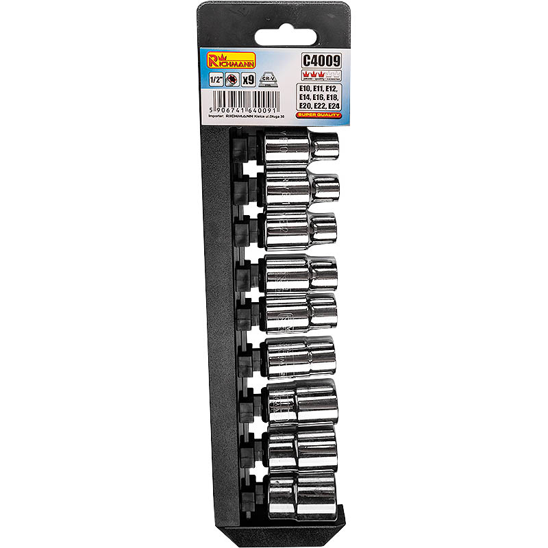 Galvučių rinkinys TORX 1/2 E10-E24 Galvučių rinkinys TORX 1/2 E10-E24