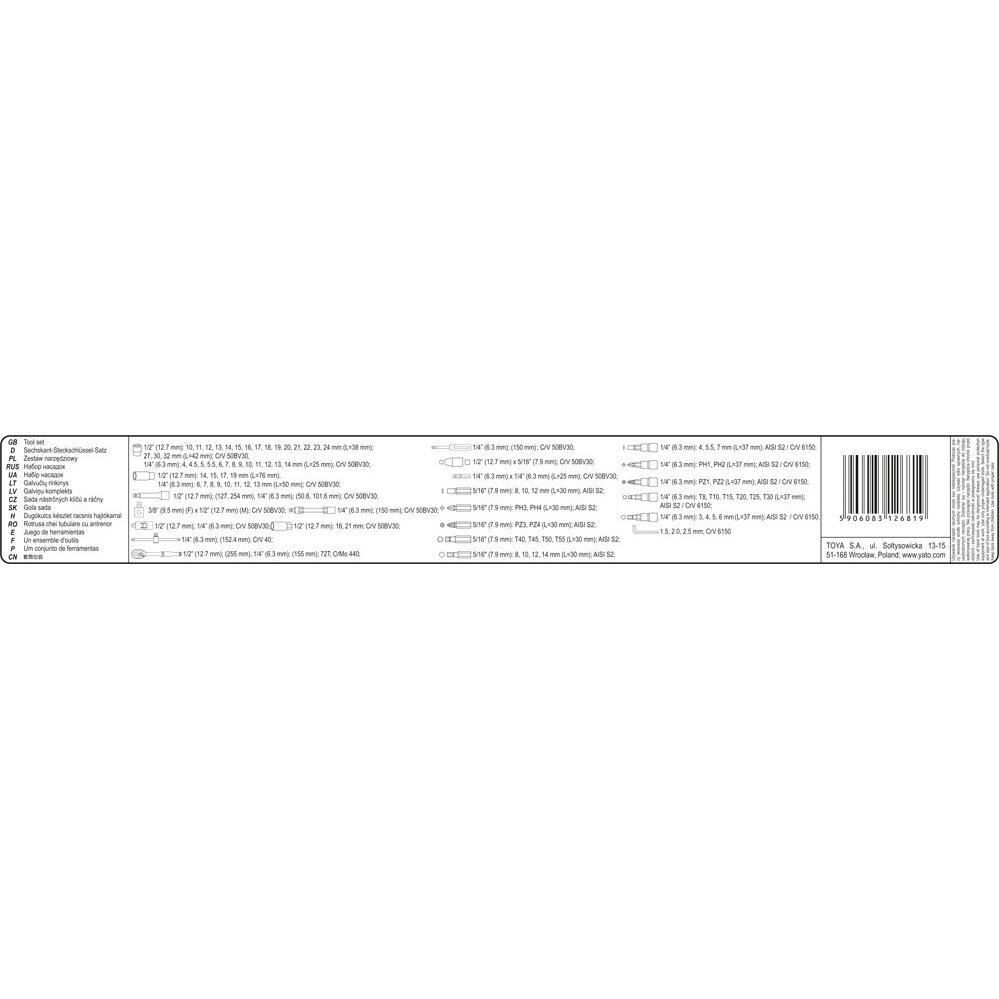 Galvučių ir įrankių rinkinys Yato 1/2" + 1/4" 94 vnt 4