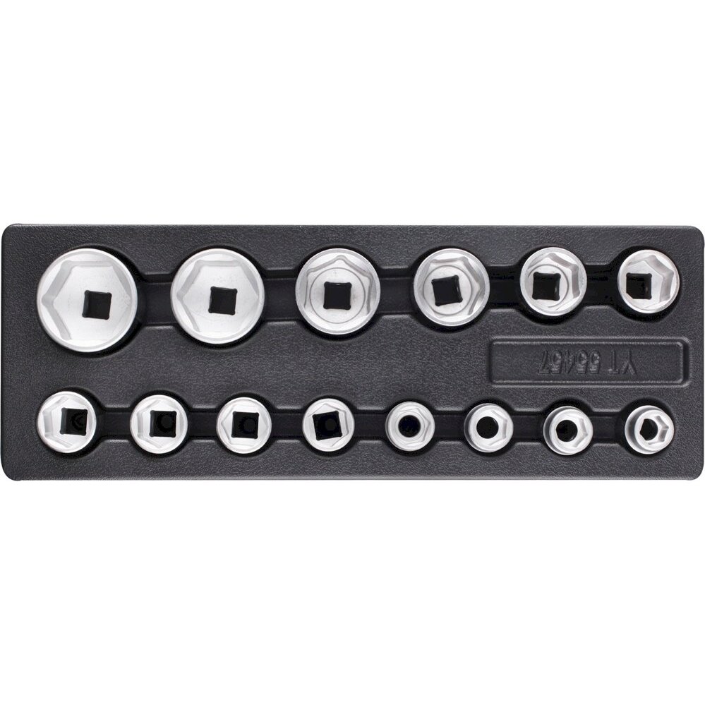 Galvučių rinkinys su dėklu | 20 mm (3/4") | 19 - 55 mm | 8 vnt. (YT-55457) Galvučių rinkinys su dėklu | 20 mm (3/4") | 19 - 55 mm | 8 vnt. (YT-55457)