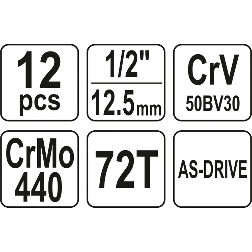 Galvučių ir įrankių rinkinys Yato, 12,5 mm (1/2"), 10-24 mm, 12 vnt. 4 Galvučių ir įrankių rinkinys Yato, 12,5 mm (1/2"), 10-24 mm, 12 vnt. 4
