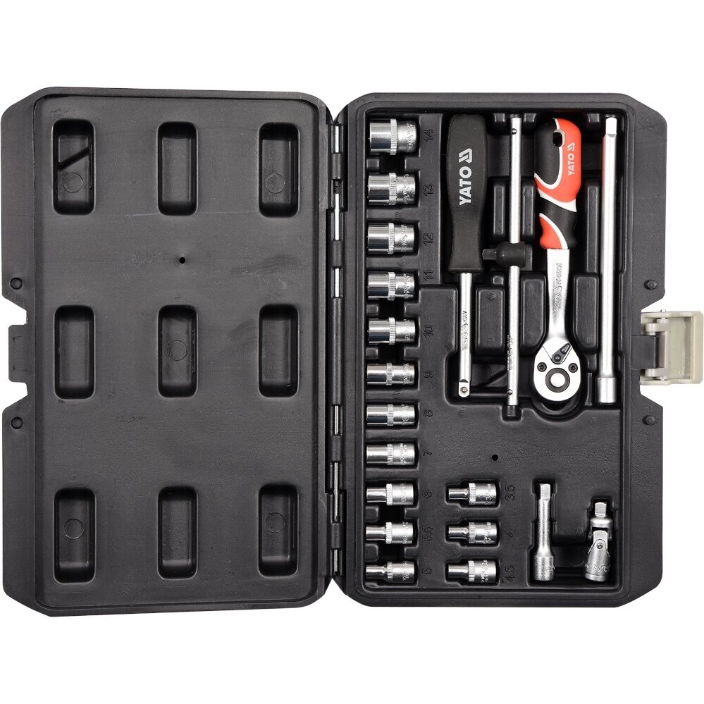 Galvučių su terkšle rinkinys Yato YT-14491, 1/4", 20 vnt. 2 Galvučių su terkšle rinkinys Yato YT-14491, 1/4", 20 vnt. 2
