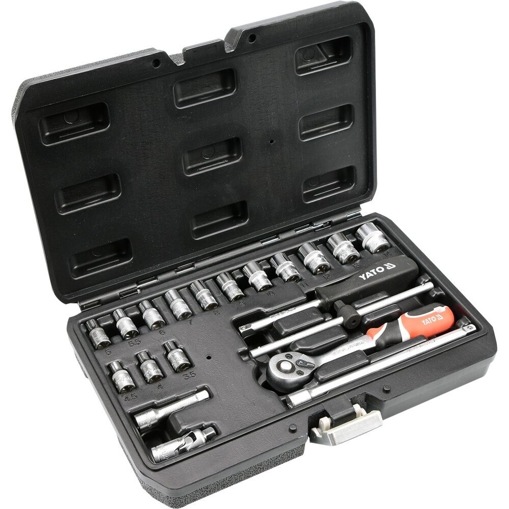 Galvučių su terkšle rinkinys Yato YT-14491, 1/4", 20 vnt. Galvučių su terkšle rinkinys Yato YT-14491, 1/4", 20 vnt.