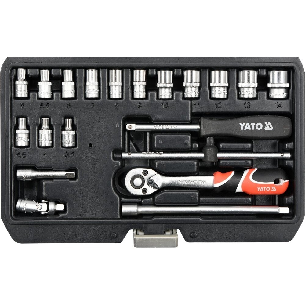 Galvučių su terkšle rinkinys Yato YT-14491, 1/4", 20 vnt. 1 Galvučių su terkšle rinkinys Yato YT-14491, 1/4", 20 vnt. 1