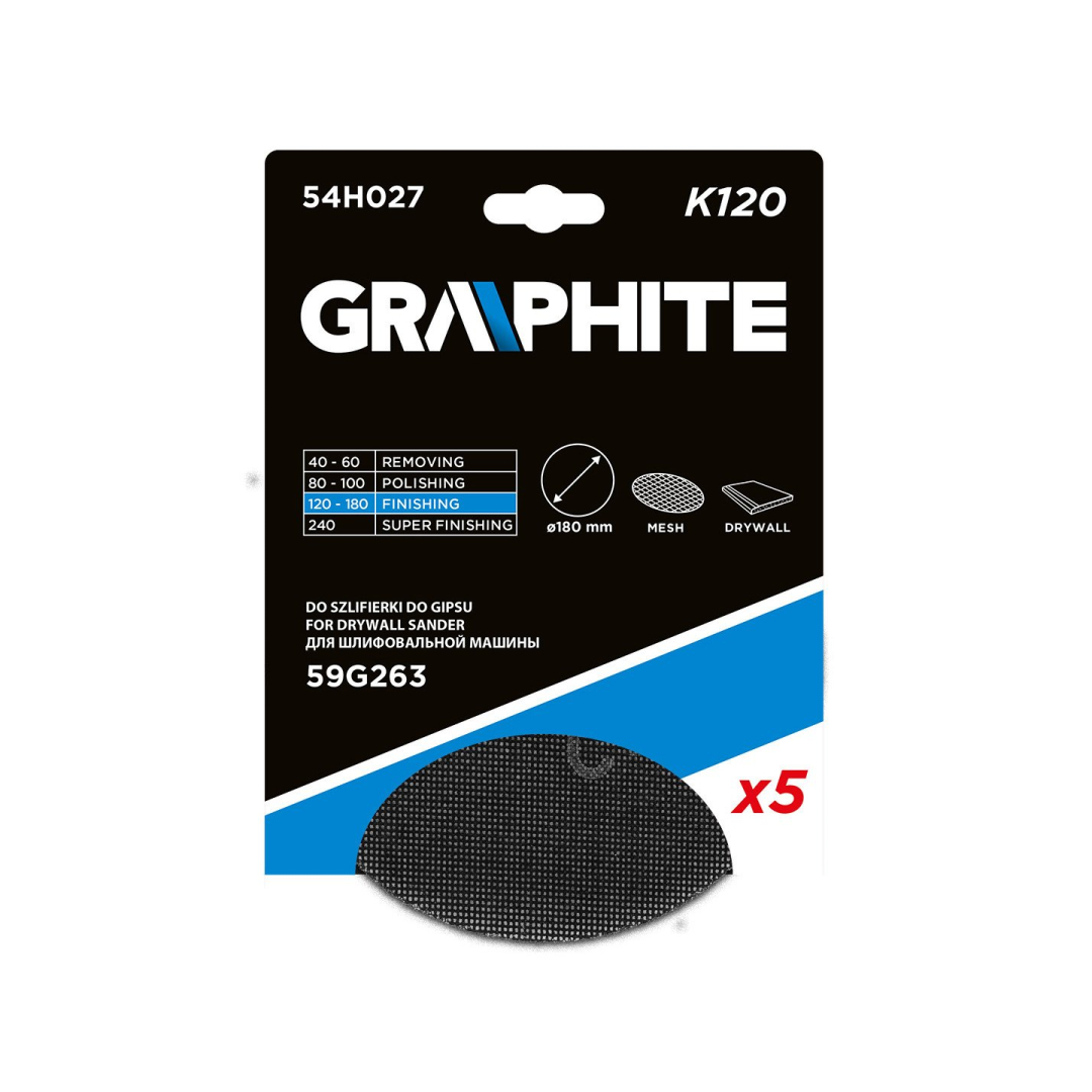 Gipso šlifavimo grotelės su Velcro 180 mm, K120, 5vnt šlifuokliui 59G263 1