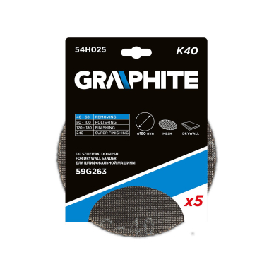 Gipso šlifavimo grotelės su Velcro 180 mm, K40, 5vnt šlifuokliui 59G263 1 Gipso šlifavimo grotelės su Velcro 180 mm, K40, 5vnt šlifuokliui 59G263 1