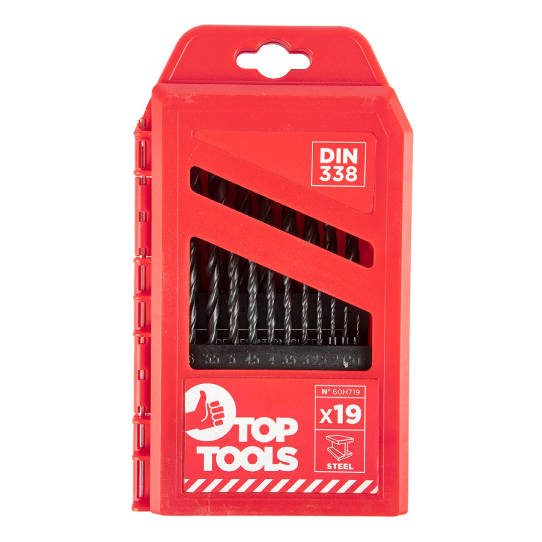 Grąžtas metalui HSS, komplekte 19 vnt., 1-10mm. 4 Grąžtas metalui HSS, komplekte 19 vnt., 1-10mm. 4