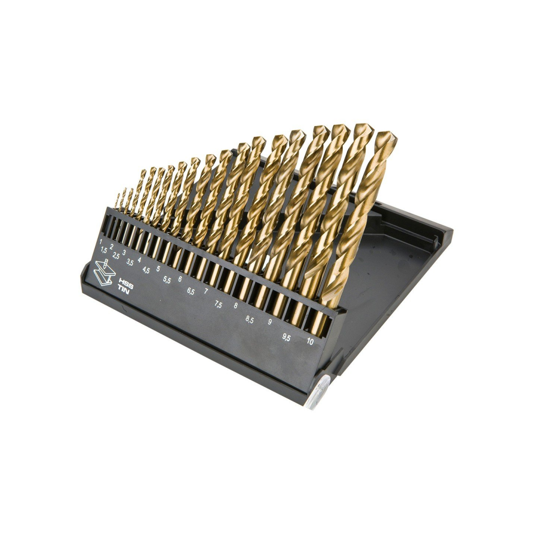 Grąžtų komplektas HSS-TIN 1.0 - 10.0 mm / 19 vnt.