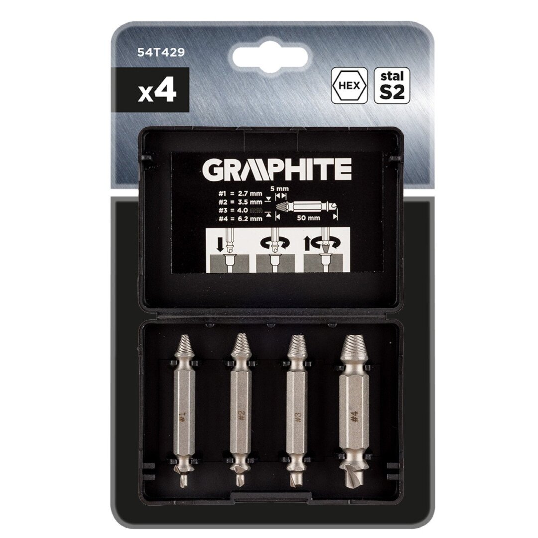 Grįžtami sraigtiniai ištraukimai, skirti sulaužyti varžtus ar pažeistus lizdus, rinkinys 4 vnt. 1