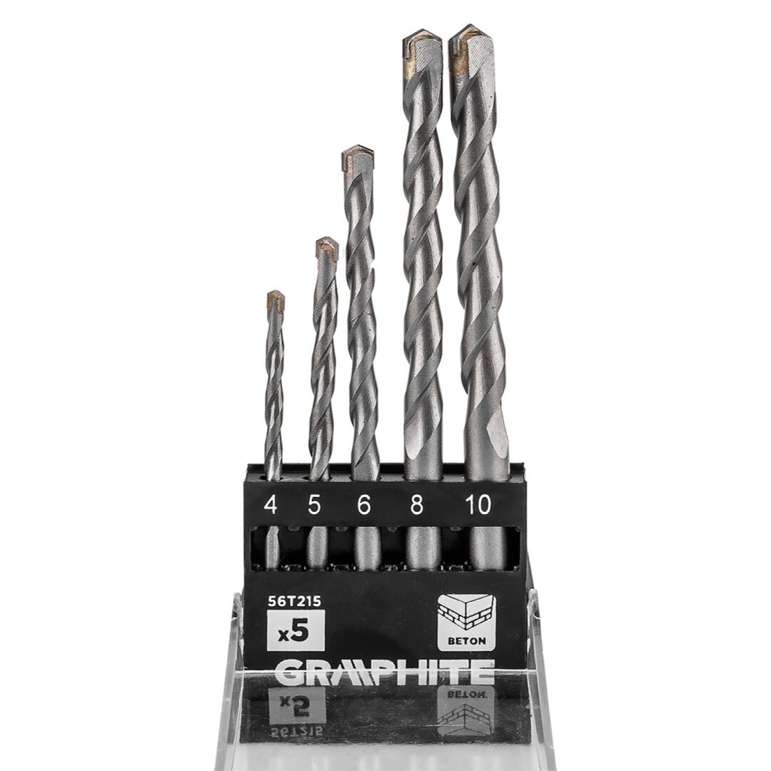 Grūdinto betono grąžtų rinkinys: 4, 5, 6, 8, 10 mm, 5 vnt 6