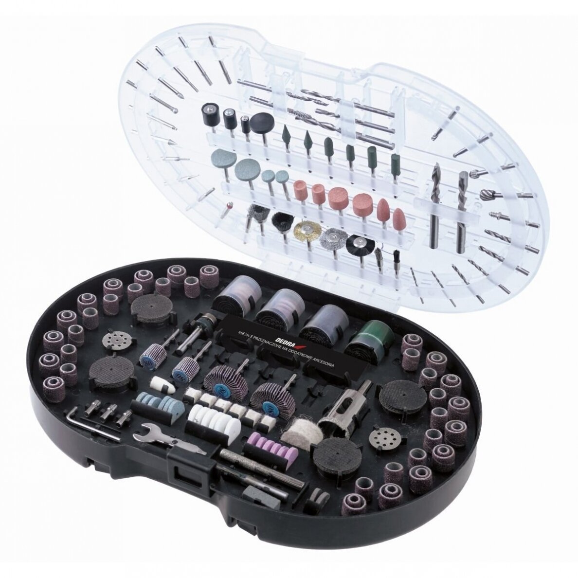 Graviruoklių - mini tiesinių įrankių priedų rinkinys Dedra 08T700, 287vnt. Graviruoklių - mini tiesinių įrankių priedų rinkinys Dedra 08T700, 287vnt.