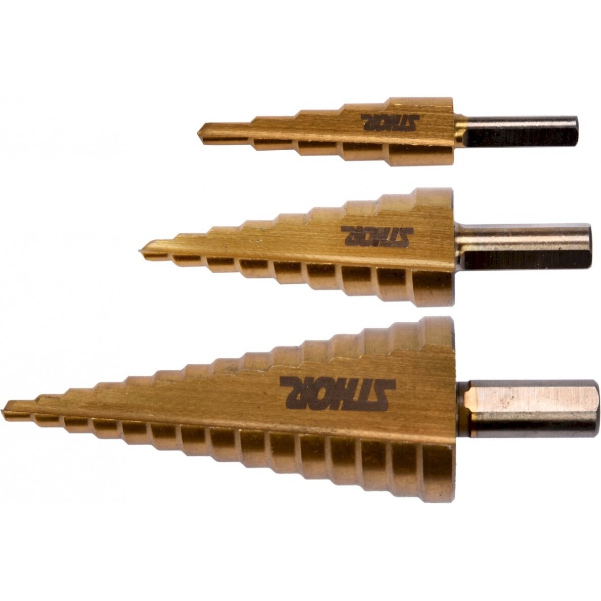 Grąžtai skylės (pa)platinimui pakopiniai | 4-32 mm | 3 vnt. (22616) Grąžtai skylės (pa)platinimui pakopiniai | 4-32 mm | 3 vnt. (22616)