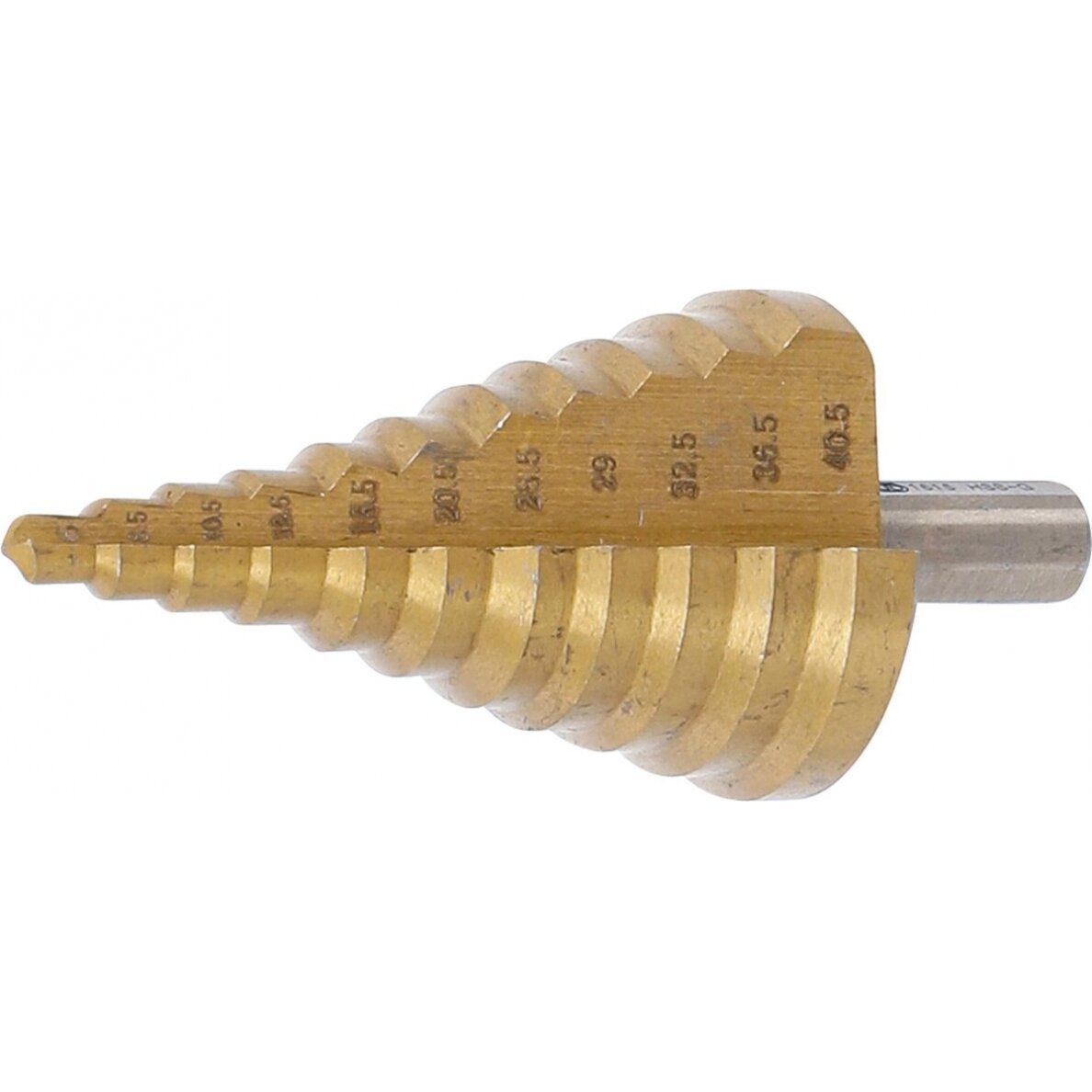 Grąžtas skylės platinimui pakopinis | pusiniai numeriai | Titano nitrindas | Ø 6 - 40,5 mm  (1615)