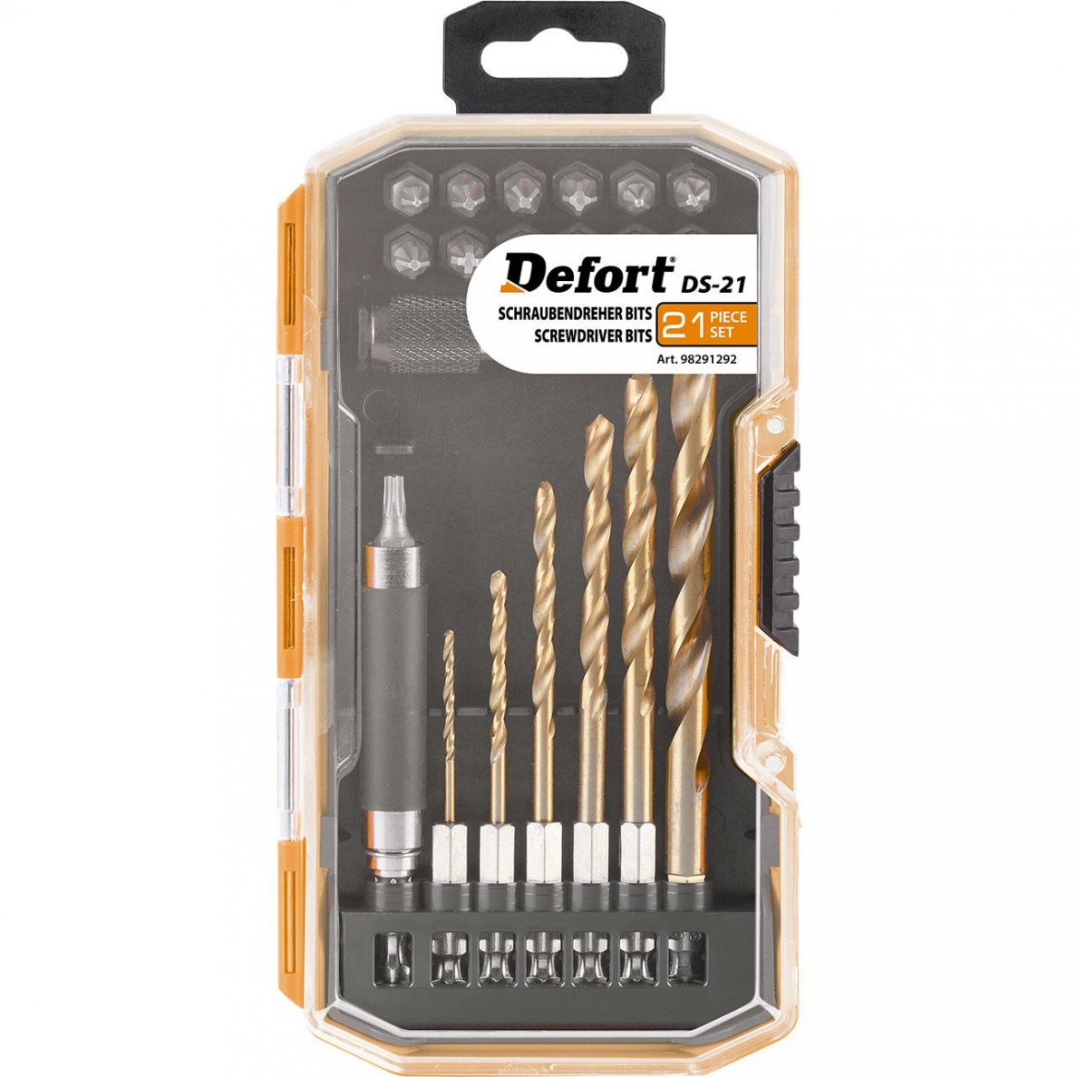 Grąžtų ir sukimo antgalių komplektas Defort DS-21, 21 vnt 1 Grąžtų ir sukimo antgalių komplektas Defort DS-21, 21 vnt 1