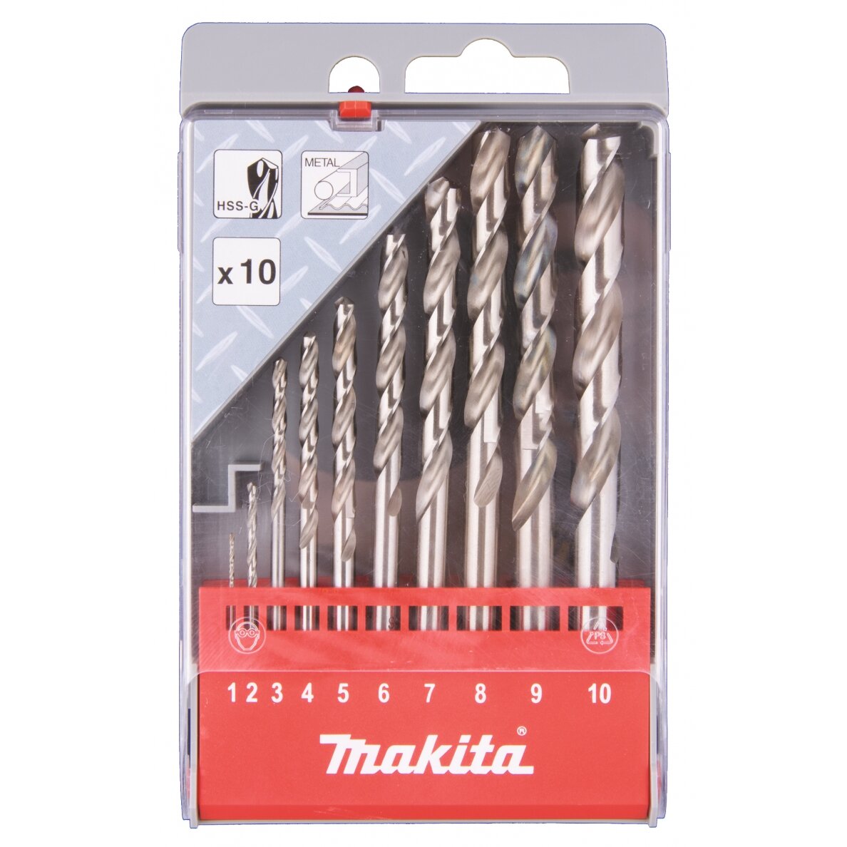 Grąžtų komplektas 10 vnt. (1-10mm) metalui HSS-G Makita D-57205 Grąžtų komplektas 10 vnt. (1-10mm) metalui HSS-G Makita D-57205
