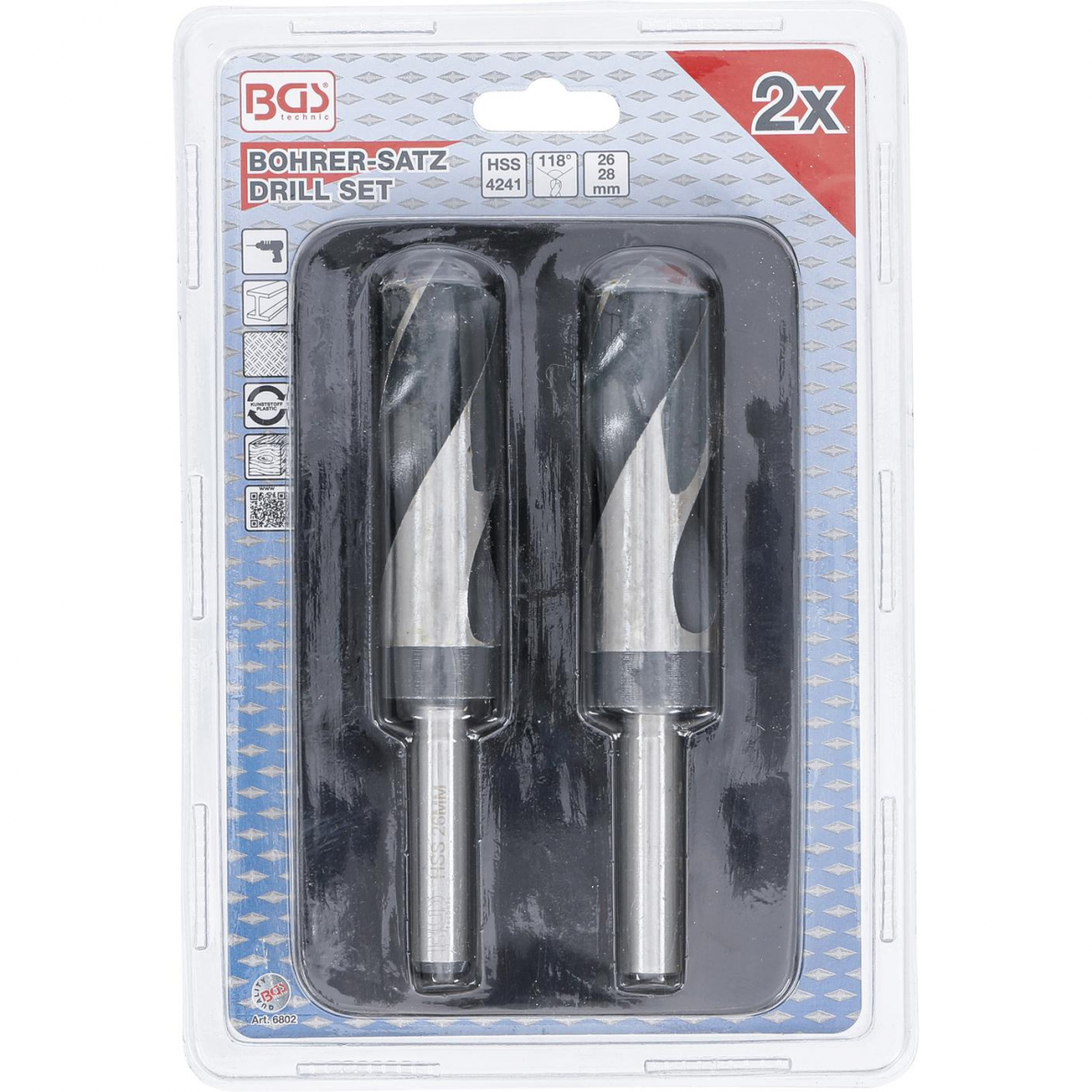 Grąžtų metalui rinkinys BGS-technic 6802, 26 - 28 mm, 2 vnt. 2 Grąžtų metalui rinkinys BGS-technic 6802, 26 - 28 mm, 2 vnt. 2