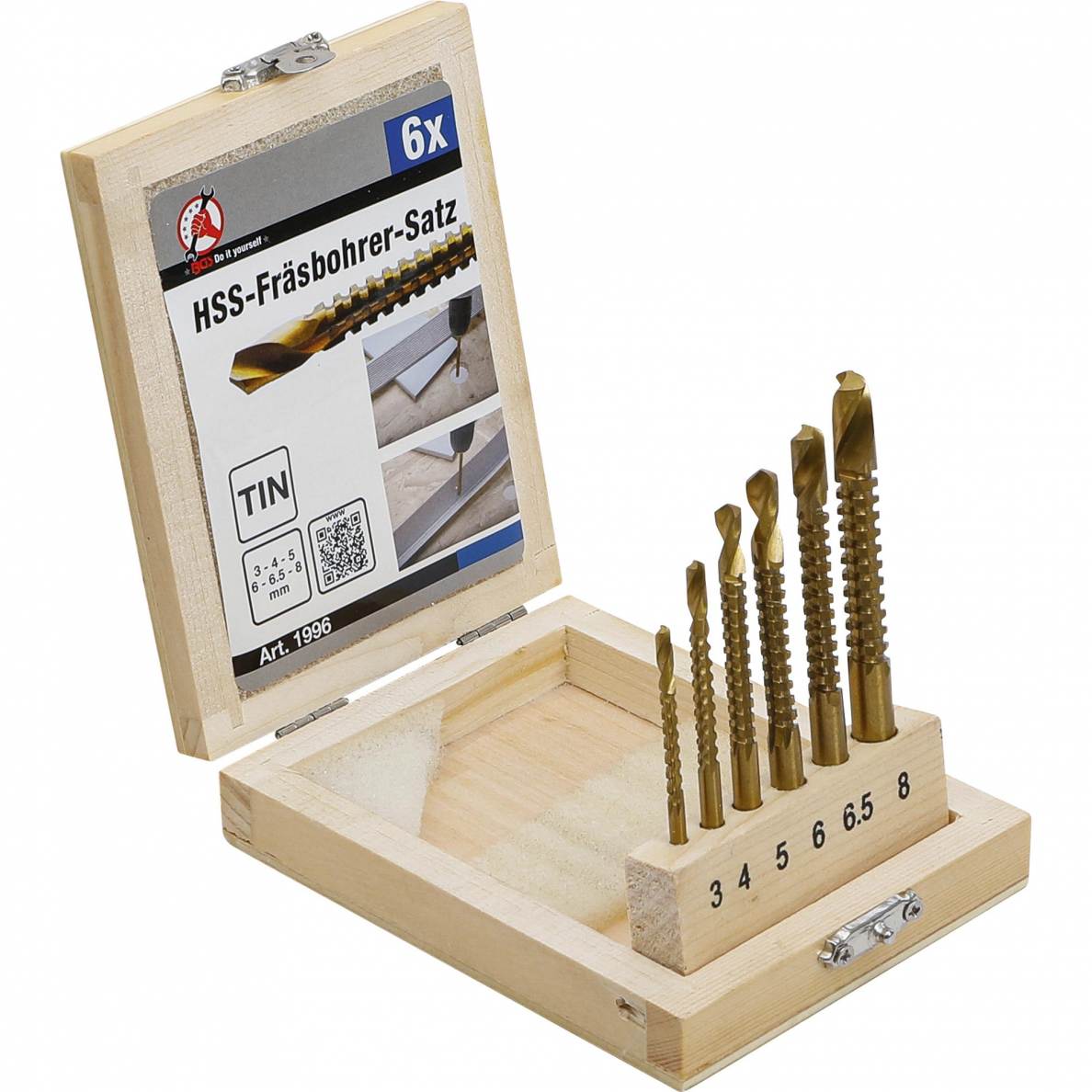 HSS pjovimo grąžtų rinkinys BGS-technic 1996, 3-8 mm, 6 vnt. 1 HSS pjovimo grąžtų rinkinys BGS-technic 1996, 3-8 mm, 6 vnt. 1