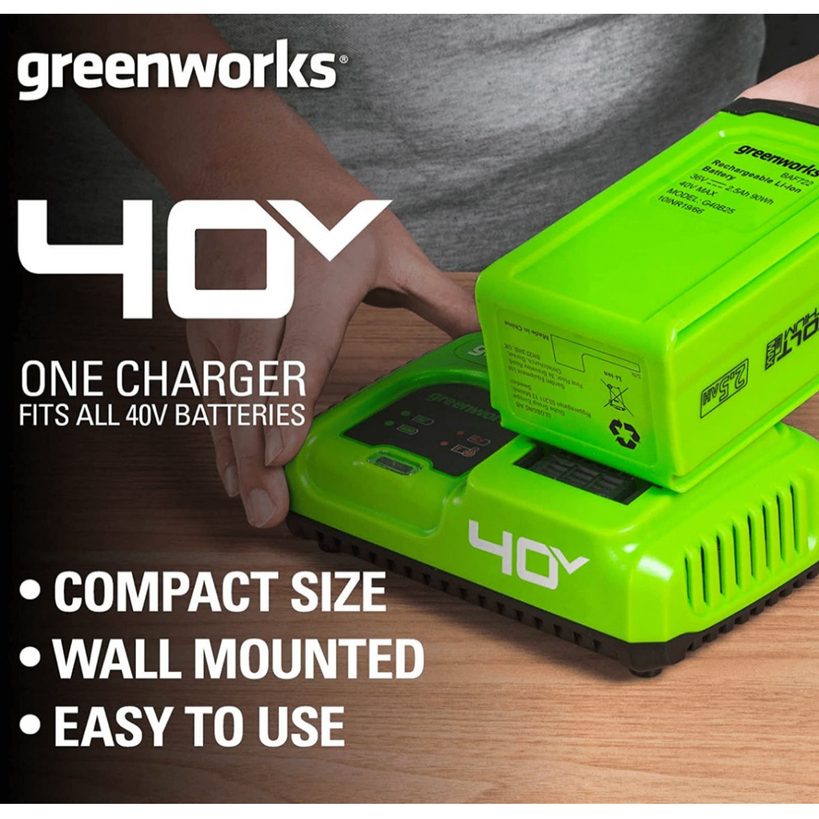 Greitasis universalus kroviklis Greenworks G40UC5, 40 V, 5A  2 Greitasis universalus kroviklis Greenworks G40UC5, 40 V, 5A  2