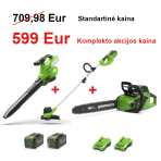 GRANDININIS PJŪKLAS 1,8kW + PŪSTUVAS/SIURBLYS + ŽOLIAPJOVĖ Greenworks 40V 2X4Ah akum. + 2Xkrov. gd40cs18k4 gd40bvIIk4 g40lt