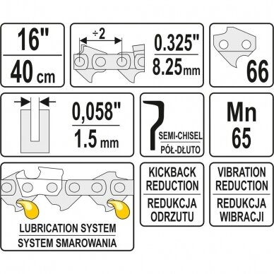 Pjovimo grandinė pjūklui Yato (YT-84943) 18" 3.25 1.5 72 2