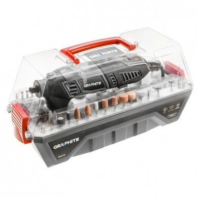 Graveris - tiesinis šlifuoklis Graphite 59G019 + priedai 190 vnt. 1 Graveris - tiesinis šlifuoklis Graphite 59G019 + priedai 190 vnt. 1
