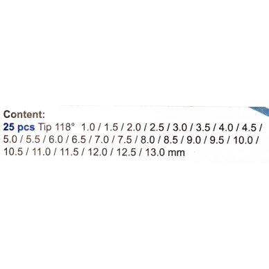 Grąžtai metalui HSS 1-13mm 25vnt. 2