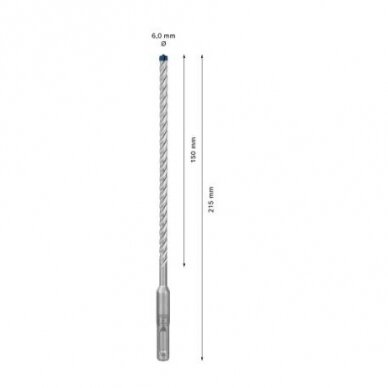 Grąžtas betonui Bosch SDS-plus, 6x150x215mm, 1 vnt. 2608900073 2 Grąžtas betonui Bosch SDS-plus, 6x150x215mm, 1 vnt. 2608900073 2