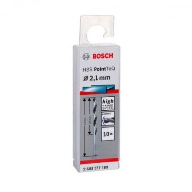 Grąžtas metalui Bosch PointTeQ, 2,1x24x49 mm, 10 vnt., 2608577189 1 Grąžtas metalui Bosch PointTeQ, 2,1x24x49 mm, 10 vnt., 2608577189 1