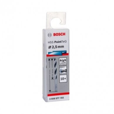 Grąžtas metalui Bosch PointTeQ, 2,5x30x57 mm, 10 vnt., 2608577193 1 Grąžtas metalui Bosch PointTeQ, 2,5x30x57 mm, 10 vnt., 2608577193 1